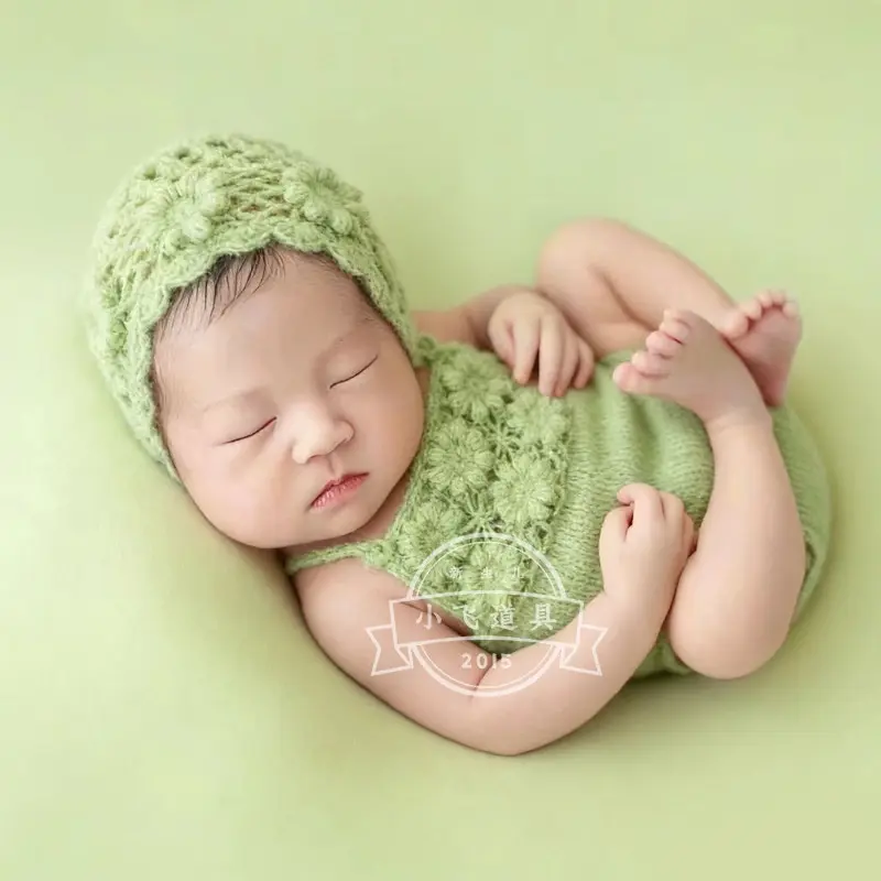 Handmade Floral Knitted Outfit Hat Set - Newborn Photography Outfit